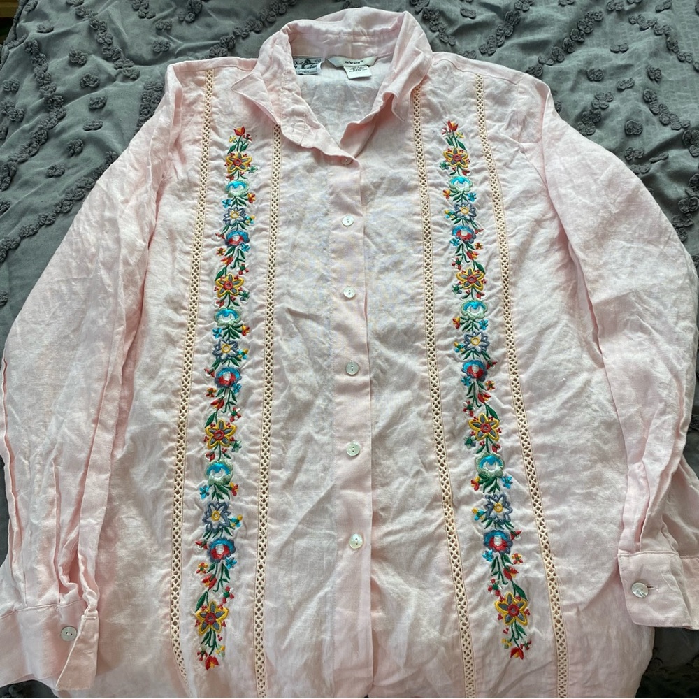 edwards 100% irishlinen bottom down with embroidered florals